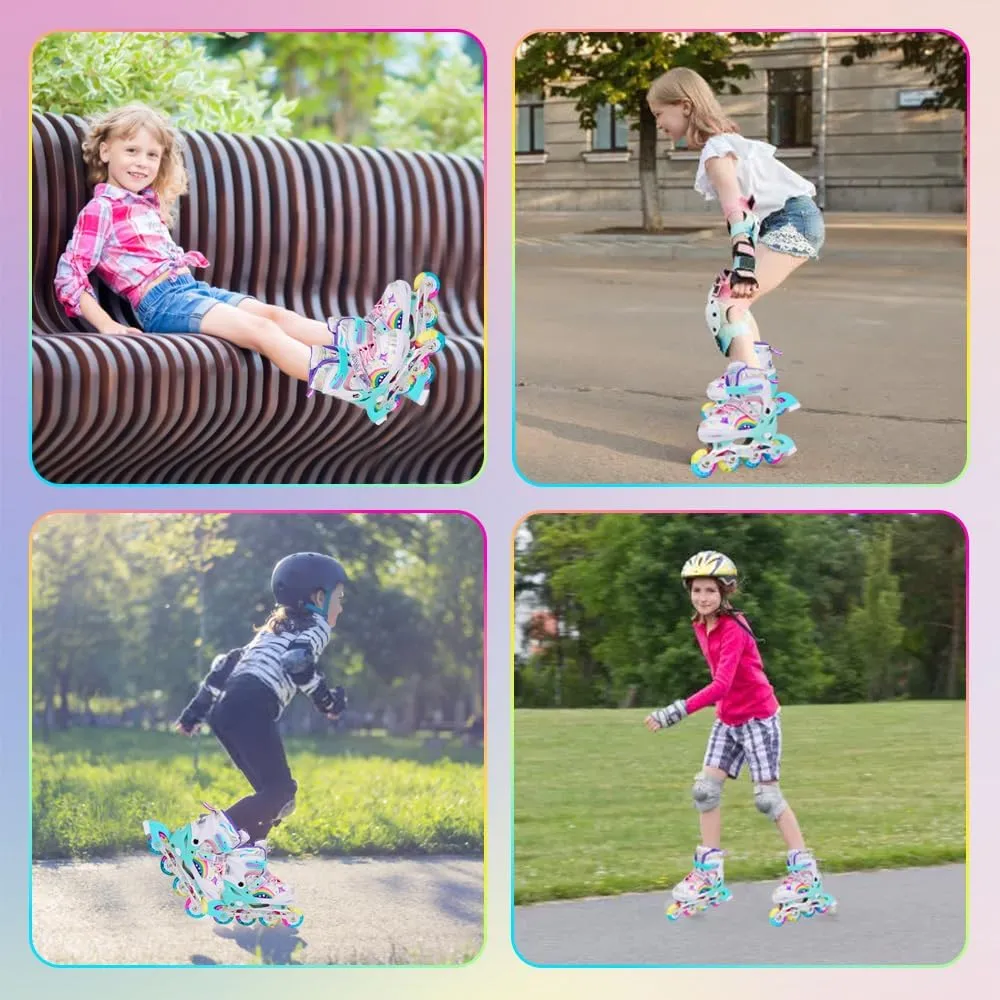 Kids Inline Skates Adjustable for Girls with All Wheels Light up, Fun Illuminating Girls Inline Skates for Toddlers Beginner Outdoor Indoor Sports