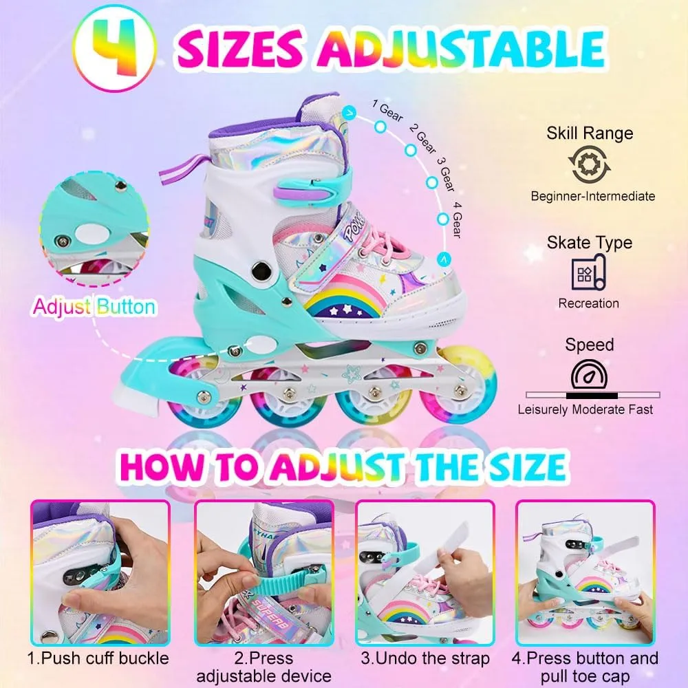 Kids Inline Skates Adjustable for Girls with All Wheels Light up, Fun Illuminating Girls Inline Skates for Toddlers Beginner Outdoor Indoor Sports