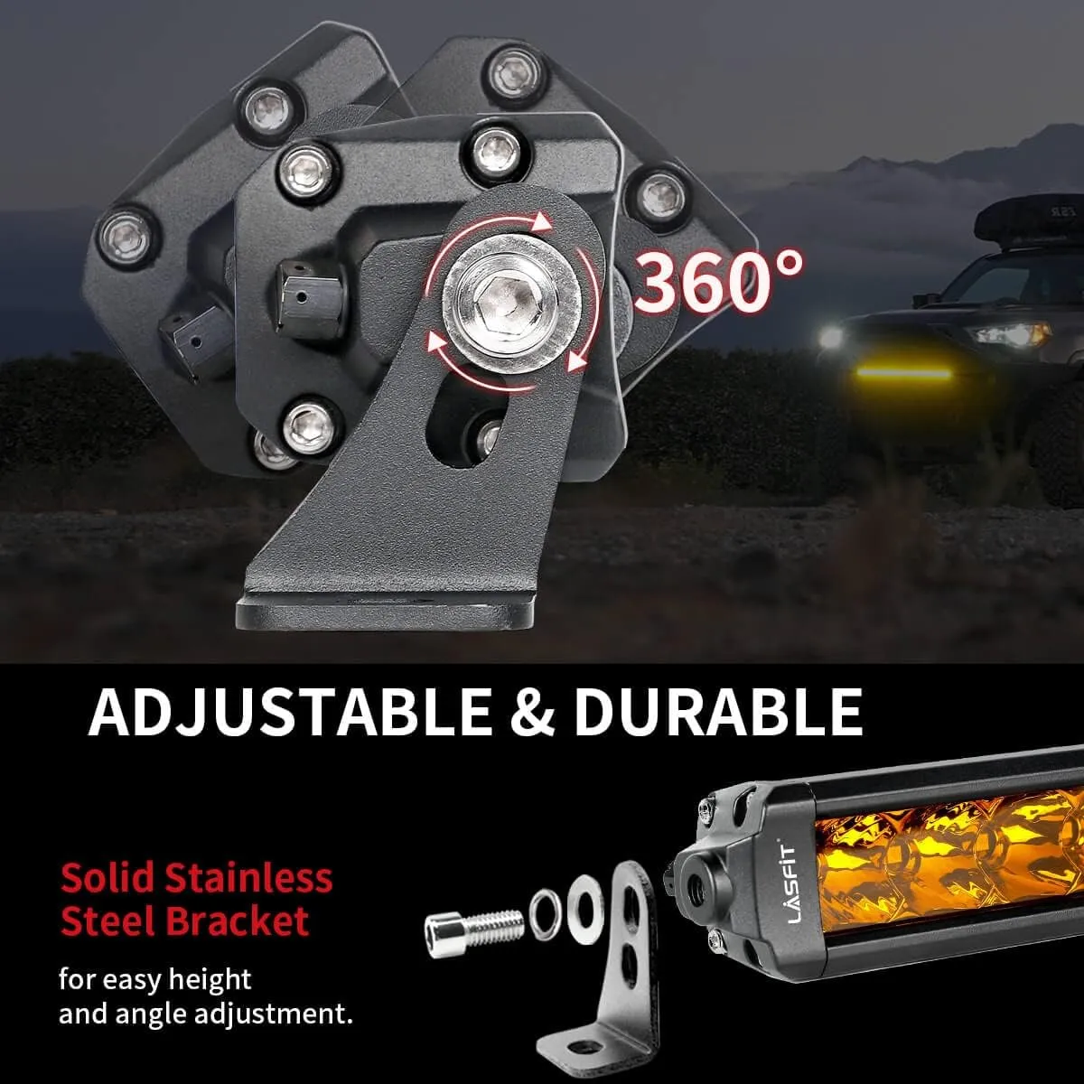 LASFIT 22 inch Amber Light Bar, Spot Flood Combo Beam, Single Row Yellow LED Bar for Off Road Driving Light, IP67 Waterproof for Truck Pickup SUV ATV UTV