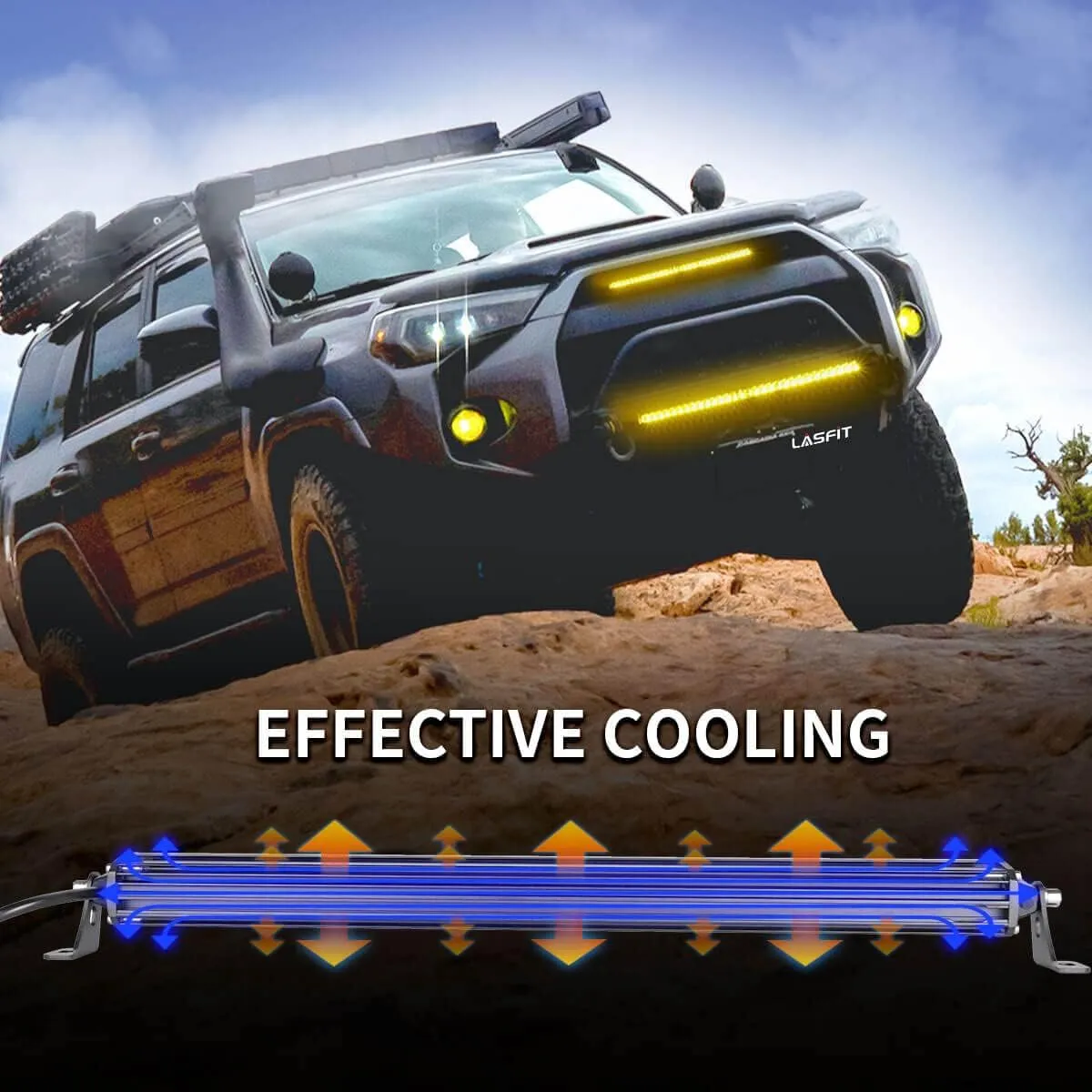 LASFIT 22 inch Amber Light Bar, Spot Flood Combo Beam, Single Row Yellow LED Bar for Off Road Driving Light, IP67 Waterproof for Truck Pickup SUV ATV UTV