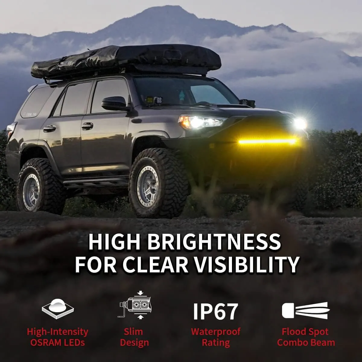 LASFIT 22 inch Amber Light Bar, Spot Flood Combo Beam, Single Row Yellow LED Bar for Off Road Driving Light, IP67 Waterproof for Truck Pickup SUV ATV UTV