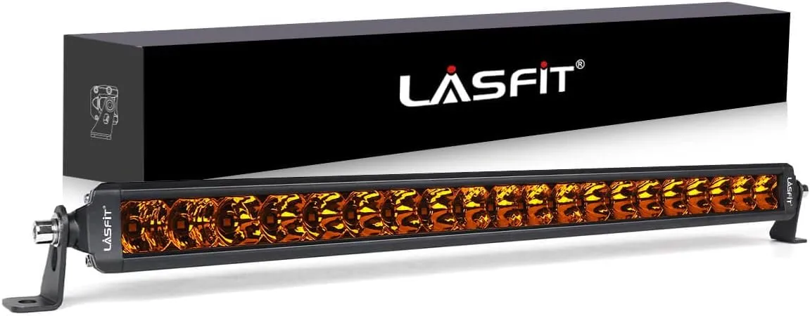 LASFIT 22 inch Amber Light Bar, Spot Flood Combo Beam, Single Row Yellow LED Bar for Off Road Driving Light, IP67 Waterproof for Truck Pickup SUV ATV UTV