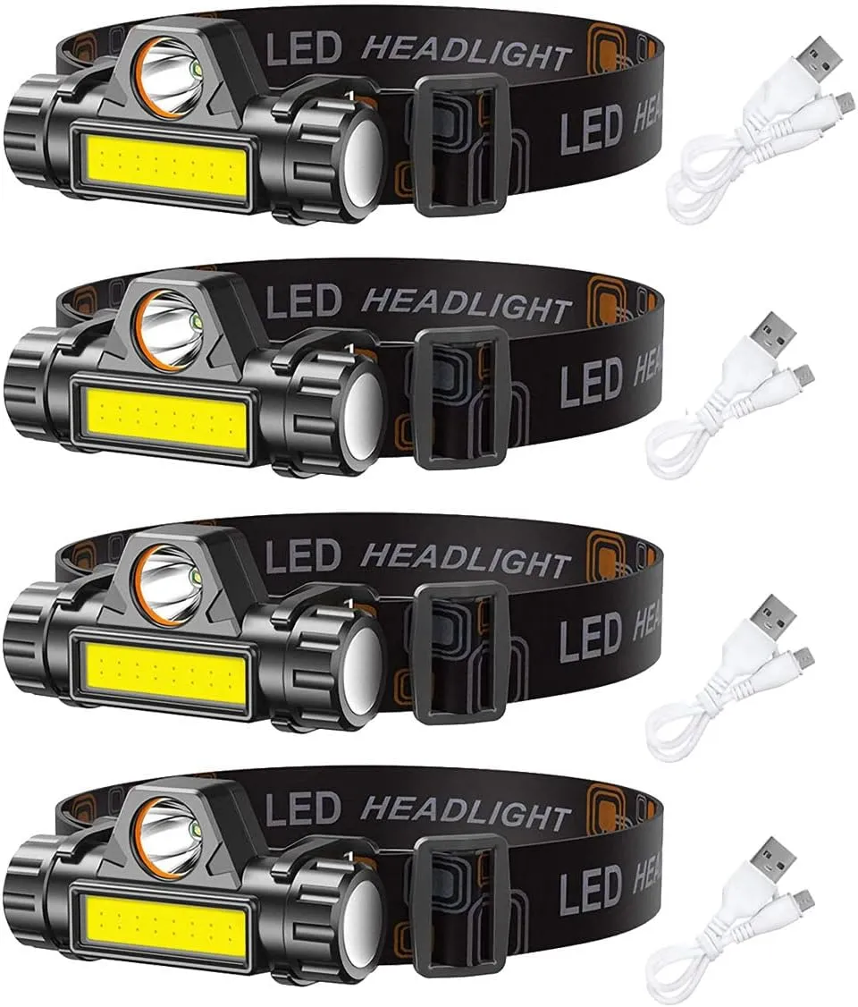 LED headlamp Flashlight 4-Pack LED Rechargeable Headlamp Headlight for Running, Camping, Hiking and More Lumens USB Rechargeable Headlight, Outdoor Camping Cycling Fishing, headlamp Flashlight