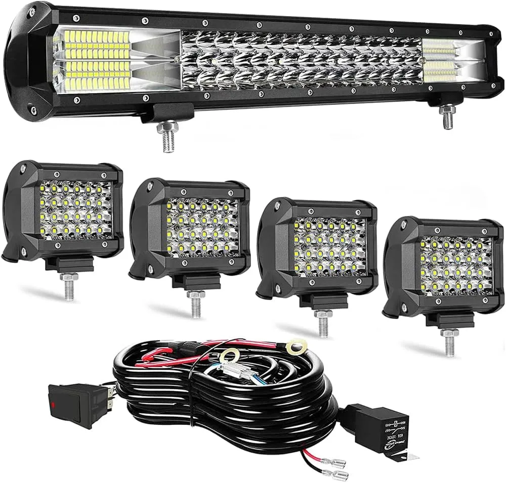 LED Light Bar Kits,20 Inch Triple Row LED Bars 4pcs 72w LED Light Pods with Wiring Harness,12V 24V Car Truck ATV Tractor LED Work Lights, Waterproof Car Off Road Driving Lights
