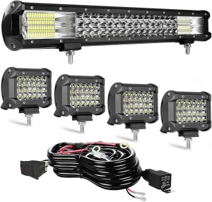 LED Light Bar Kits,20 Inch Triple Row LED Bars 4pcs 72w LED Light Pods with Wiring Harness,12V 24V Car Truck ATV Tractor LED Work Lights, Waterproof Car Off Road Driving Lights