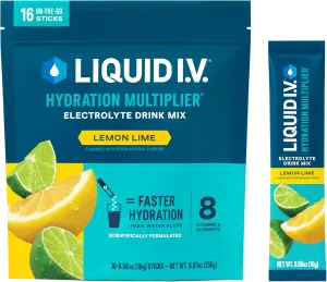 Liquid I.V. Hydration Multiplier - Lemon Lime | Electrolyte Powder Drink Mix | 1 Pack (16 Servings)