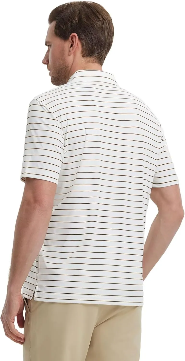 M MAELREG Mens Striped Golf Shirts Short Sleeve Silk-Like Touch Water-Resistant Breathable Soft Collared Polo Shirts for Men