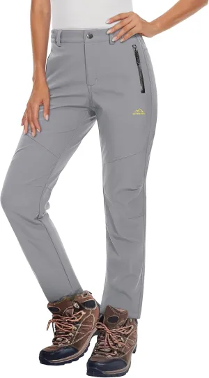 MAGCOMSEN Women's Fleece Lined Waterproof Insulated Softshell Pants Outdoor Snow Ski Pants Winter Warm Hiking Pants