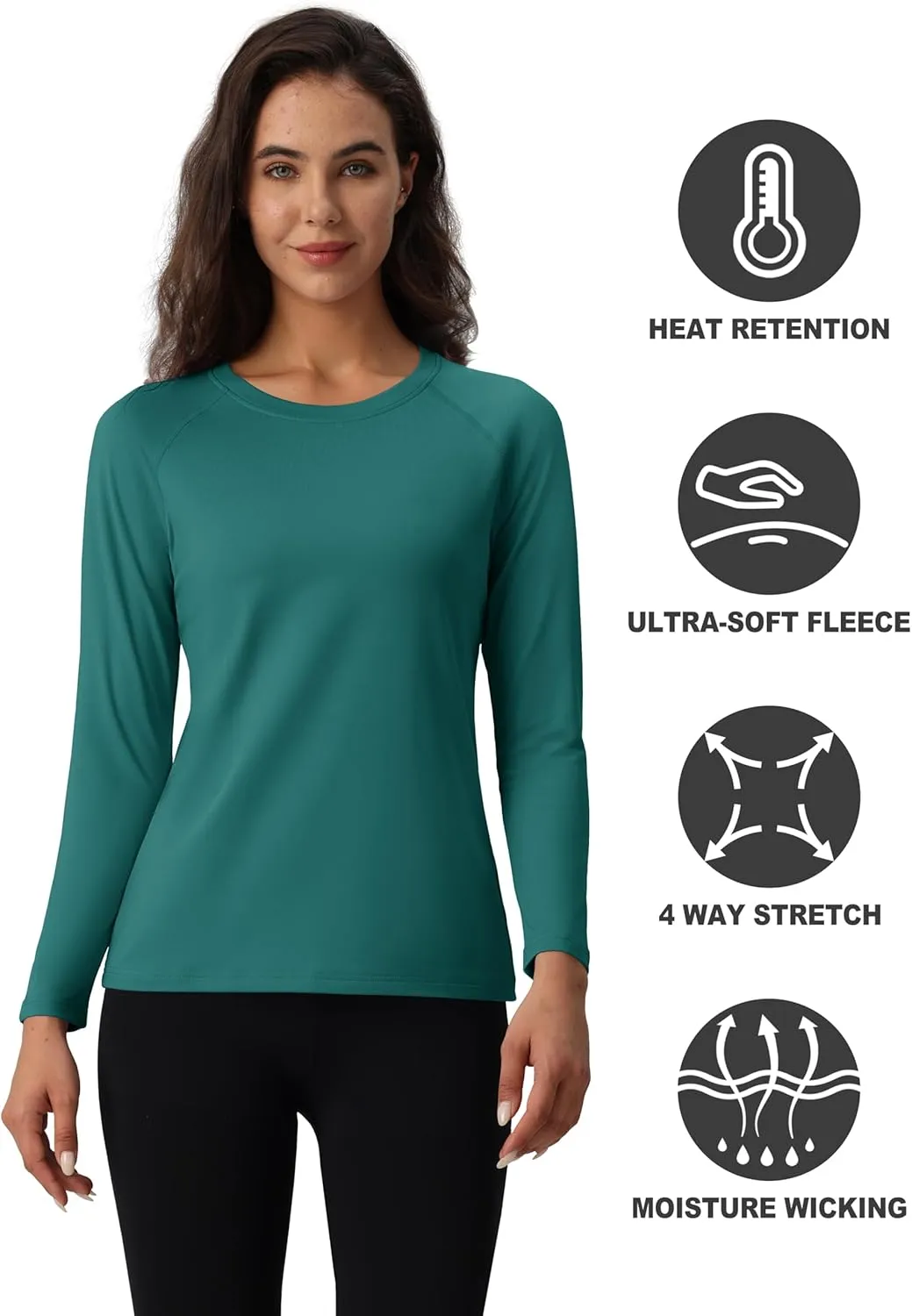 MAGCOMSEN Women's Thermal Shirts Fleece Lined Undershirt Long Sleeve Tops Warm Workout Winter Base Layer