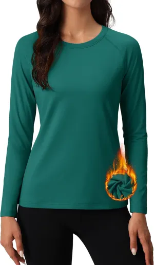MAGCOMSEN Women's Thermal Shirts Fleece Lined Undershirt Long Sleeve Tops Warm Workout Winter Base Layer