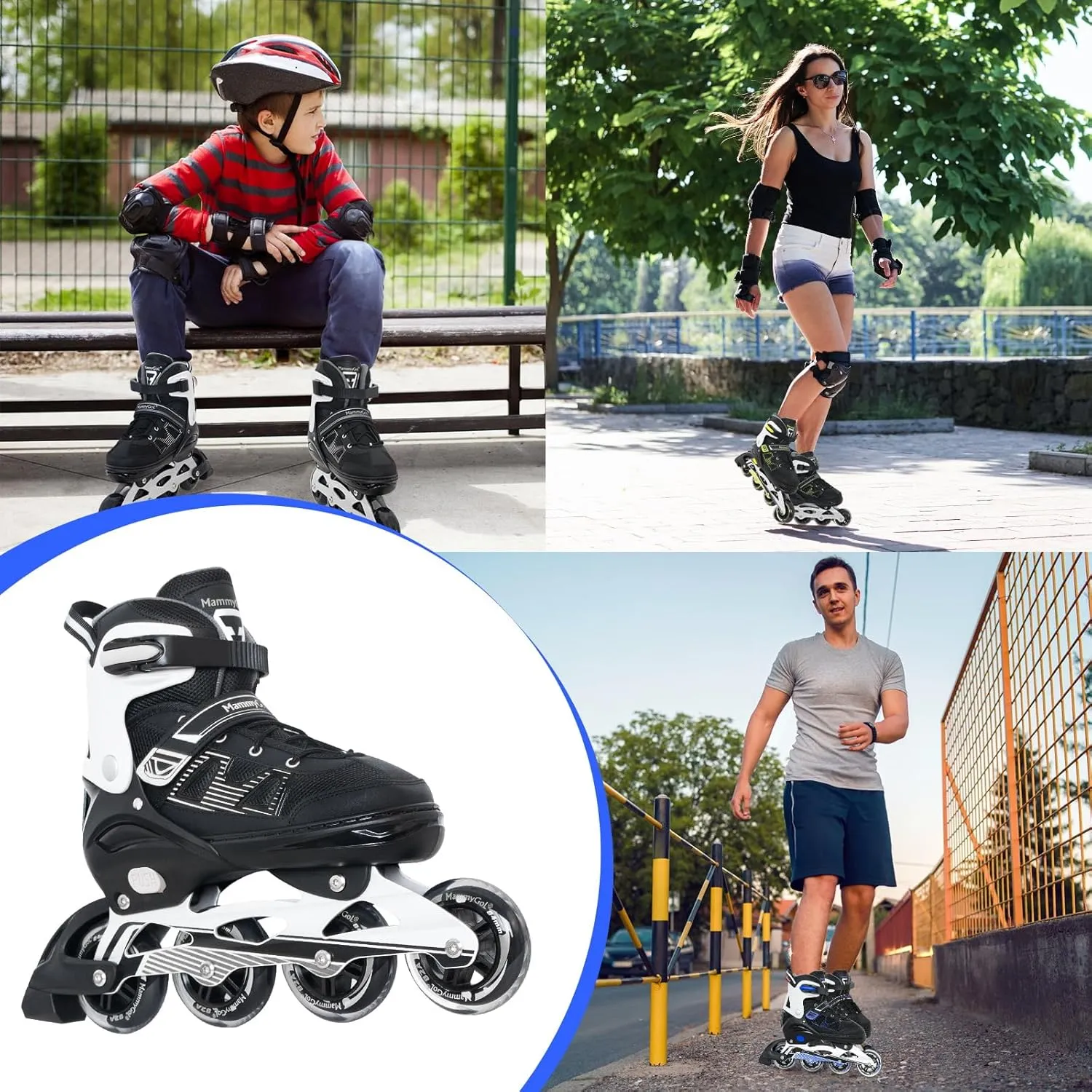 MammyGol Adult Inline Skates for Men Women, Blades Roller with Carbon Steel Bearings, TPR Brake, 3D Mesh, EVA Lining, PVC Upper | Adjustable Size for Better Fit for Skating Enthusiasts
