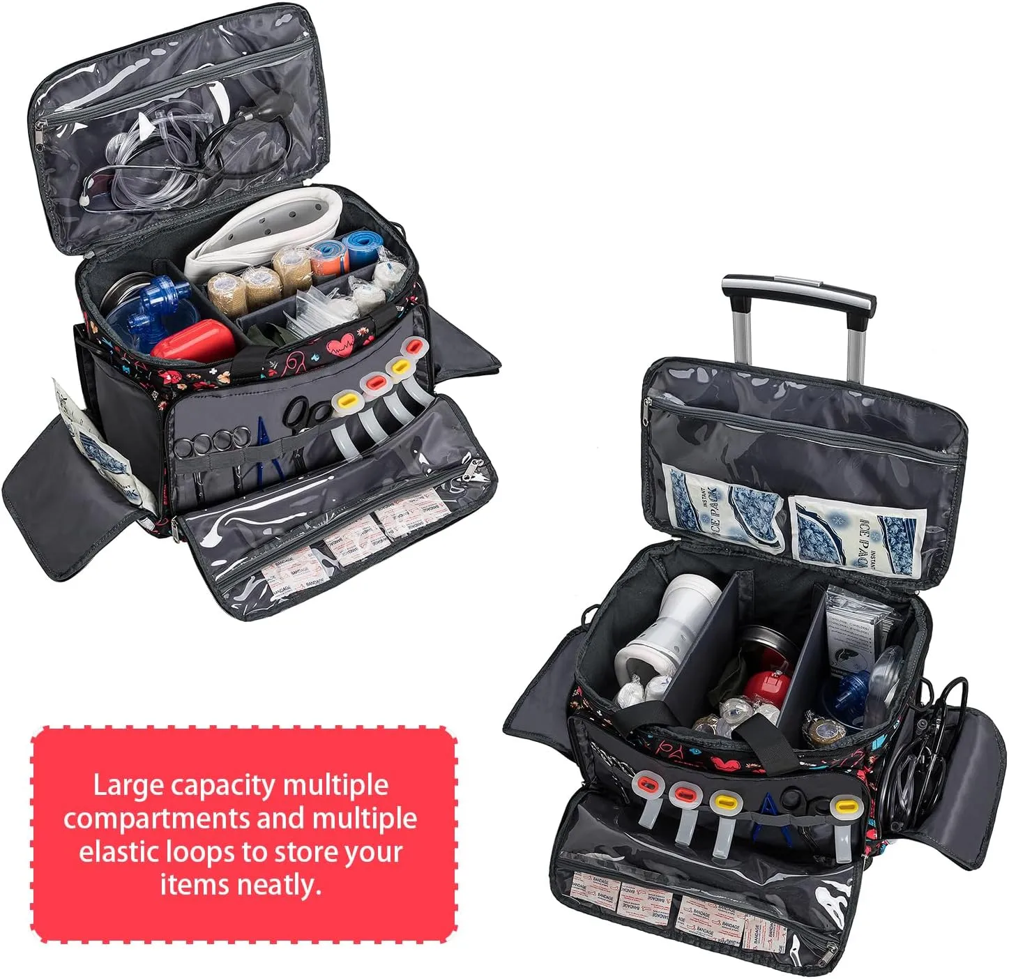 Medical Bag Rolling Roller Bag Trolley Duffel Nurses EMT CNA RN Empty for First Aid Responder Home Health Care Nursing Student Roll Duffle Bag Carry on Wheels Wheeled Work Physicians Doctor