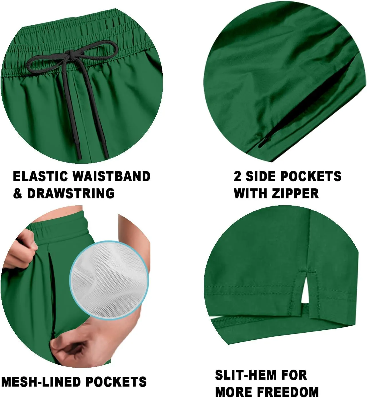 Men's Swim Trunk 5" with Compression Liner 5 Inch Quick Dry Board Shorts Zipper Pocket