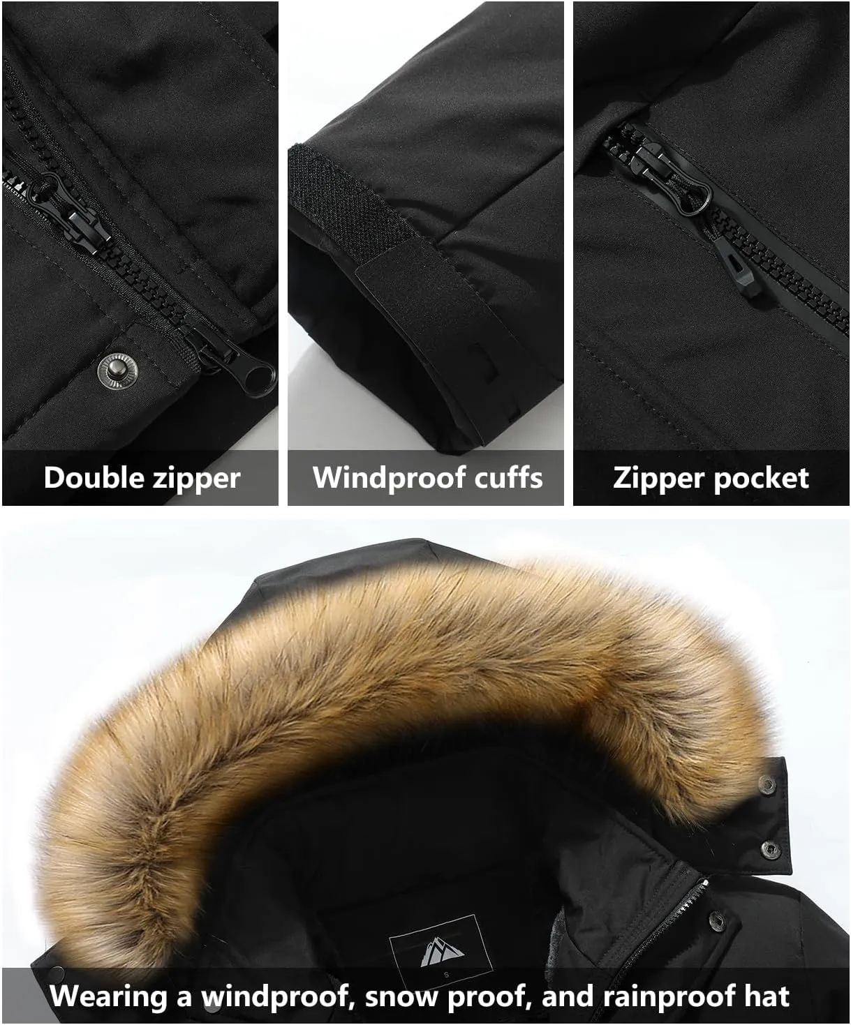 Men's Winter Coat Waterproof Warm Ski Snow Jacket Fur Hooded Parka Work Outerwear Snowboarding Jacket