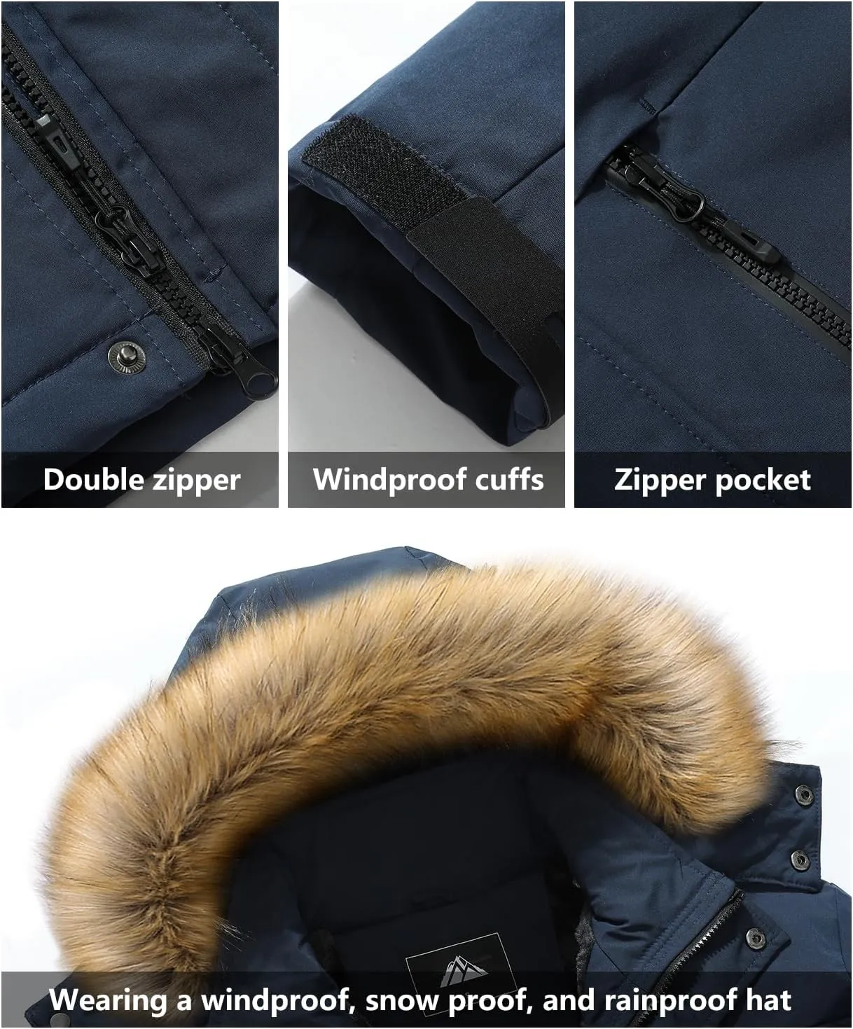 Men's Winter Coat Waterproof Warm Ski Snow Jacket Fur Hooded Parka Work Outerwear Snowboarding Jacket