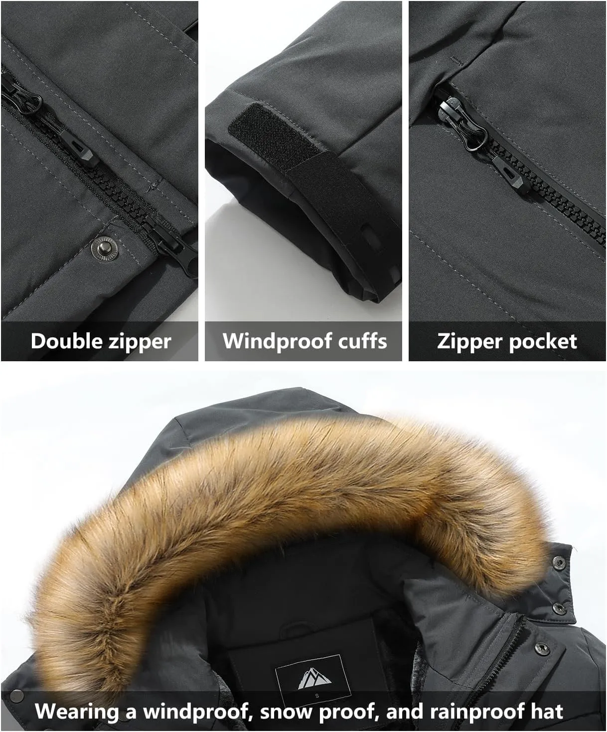 Men's Winter Coat Waterproof Warm Ski Snow Jacket Fur Hooded Parka Work Outerwear Snowboarding Jacket