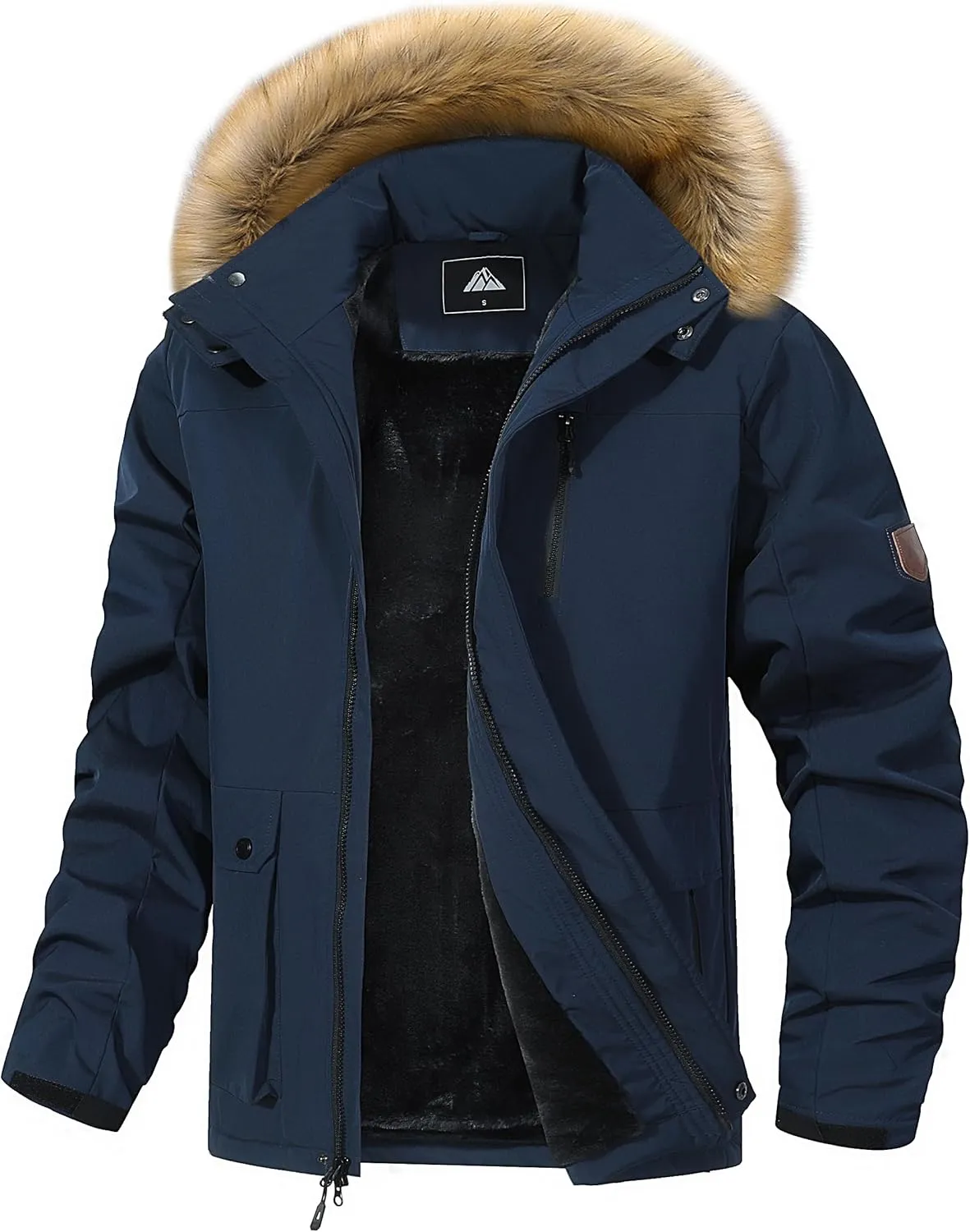 Men's Winter Coat Waterproof Warm Ski Snow Jacket Fur Hooded Parka Work Outerwear Snowboarding Jacket