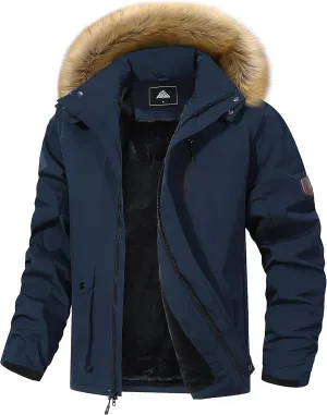 Men's Winter Coat Waterproof Warm Ski Snow Jacket Fur Hooded Parka Work Outerwear Snowboarding Jacket