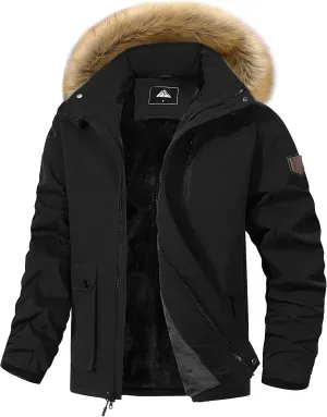 Men's Winter Coat Waterproof Warm Ski Snow Jacket Fur Hooded Parka Work Outerwear Snowboarding Jacket