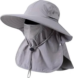 Mens Women Fishing Hat UPF 50  Wide Brim Sun Hat with Face Cover & Neck Flap