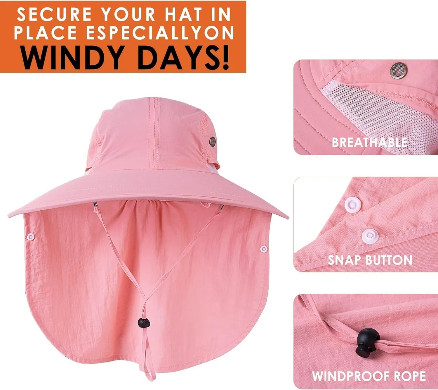 Mens Women Fishing Hat UPF 50  Wide Brim Sun Hat with Face Cover & Neck Flap