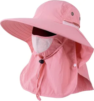 Mens Women Fishing Hat UPF 50  Wide Brim Sun Hat with Face Cover & Neck Flap