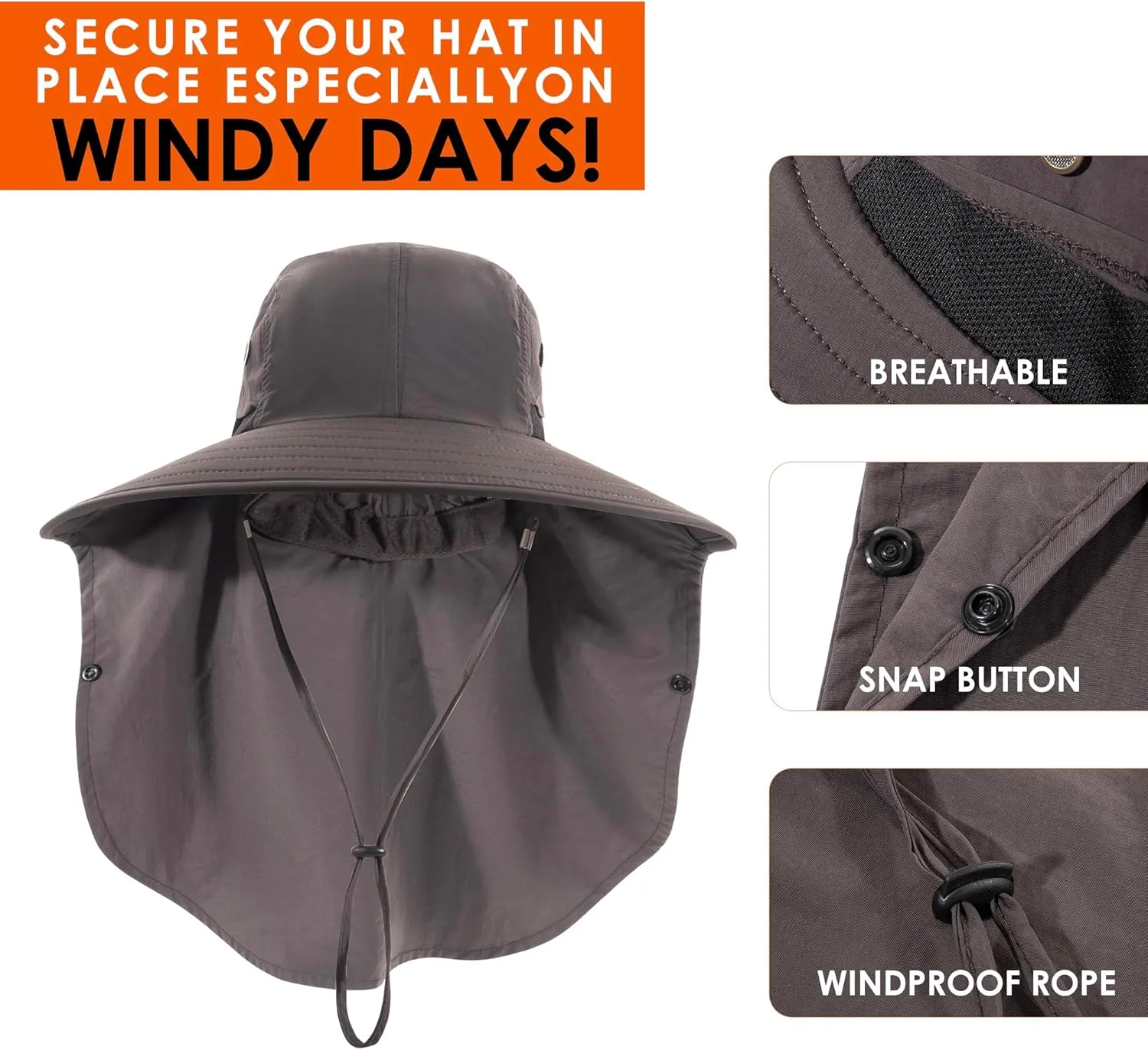 Mens Women Fishing Hat UPF 50  Wide Brim Sun Hat with Face Cover & Neck Flap