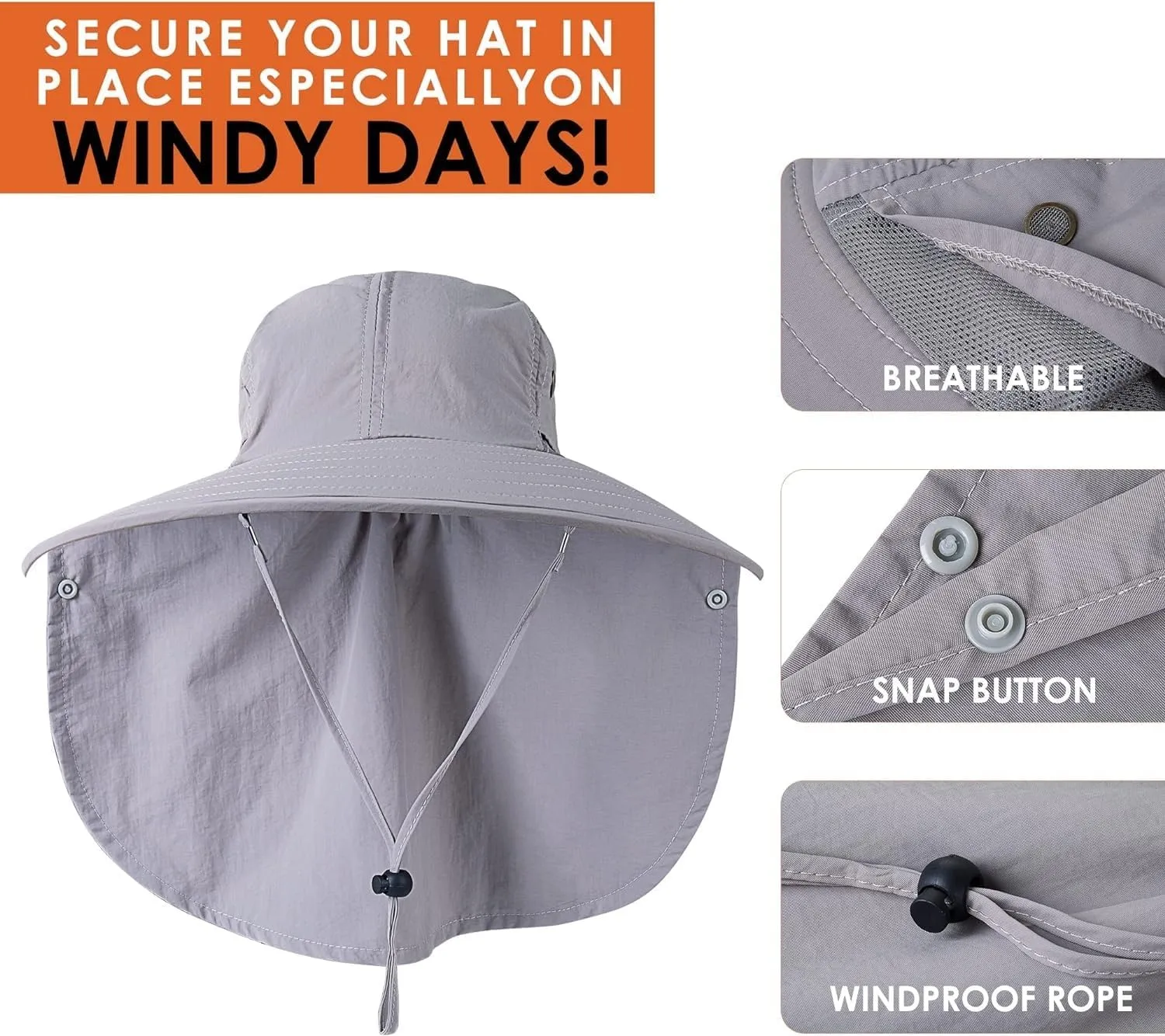 Mens Women Fishing Hat UPF 50  Wide Brim Sun Hat with Face Cover & Neck Flap