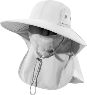 Mens Women Fishing Hat UPF 50  Wide Brim Sun Hat with Face Cover & Neck Flap