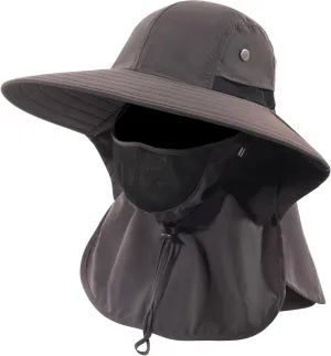 Mens Women Fishing Hat UPF 50  Wide Brim Sun Hat with Face Cover & Neck Flap