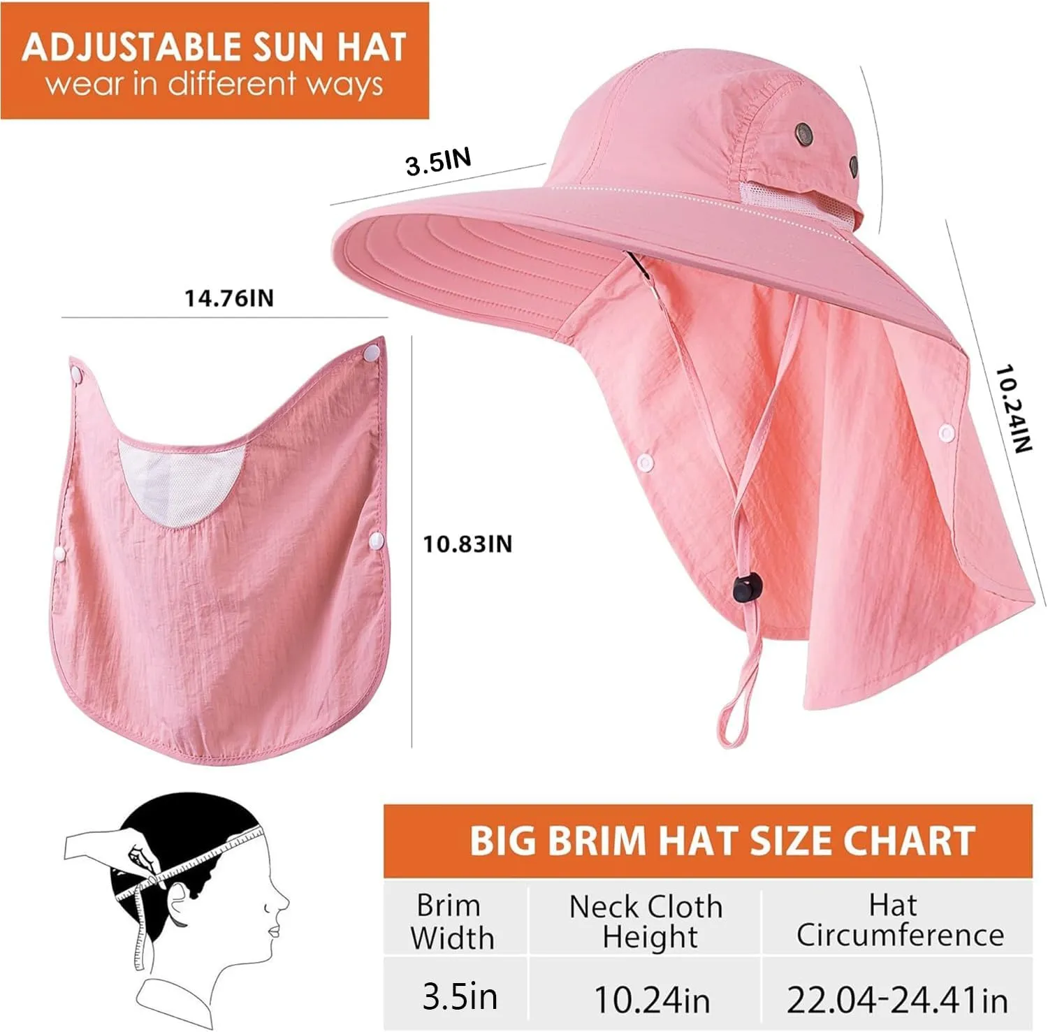 Mens Women Fishing Hat UPF 50  Wide Brim Sun Hat with Face Cover & Neck Flap
