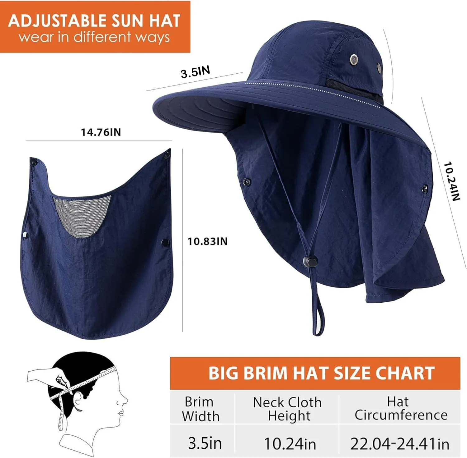 Mens Women Fishing Hat UPF 50  Wide Brim Sun Hat with Face Cover & Neck Flap