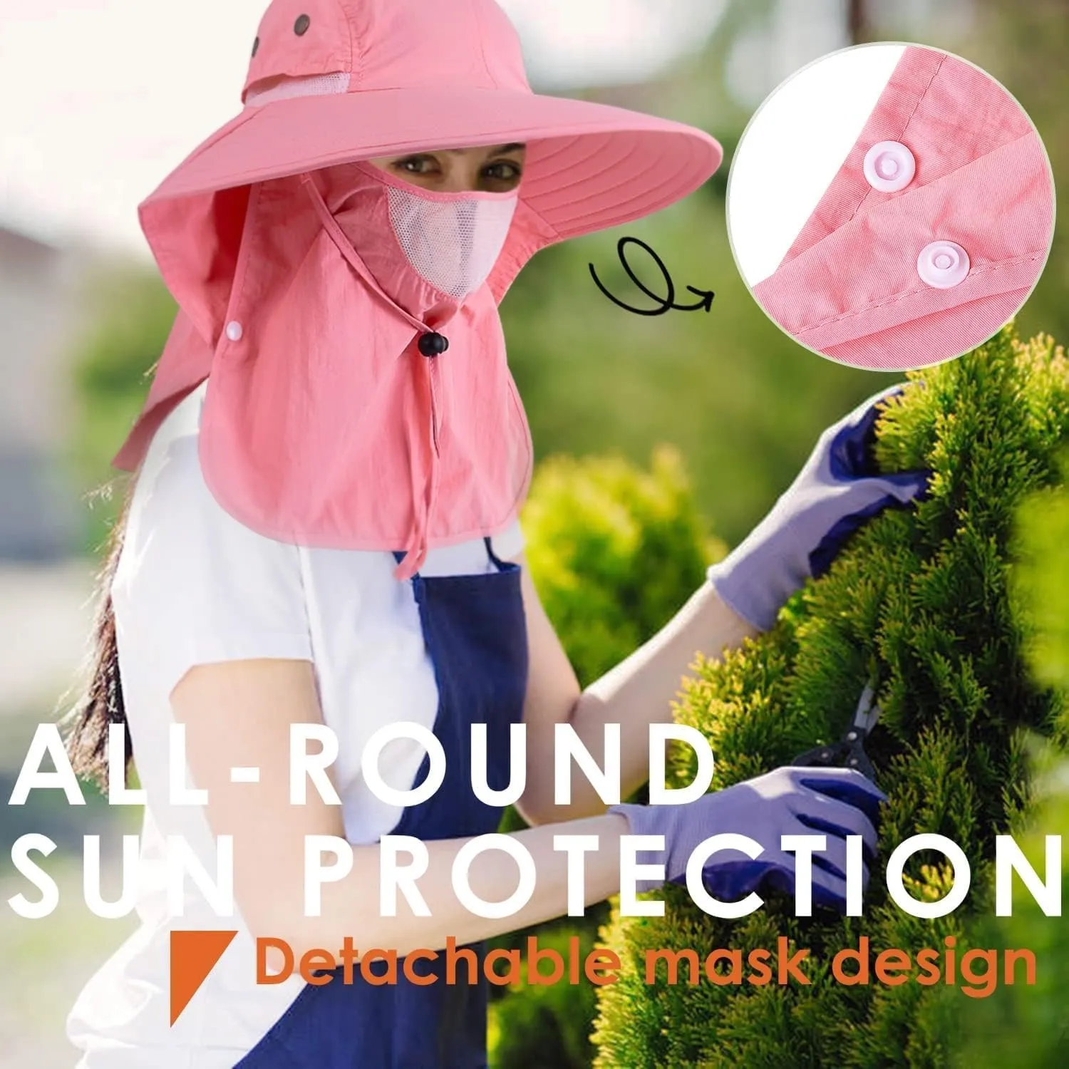 Mens Women Fishing Hat UPF 50  Wide Brim Sun Hat with Face Cover & Neck Flap