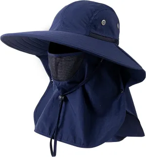 Mens Women Fishing Hat UPF 50  Wide Brim Sun Hat with Face Cover & Neck Flap