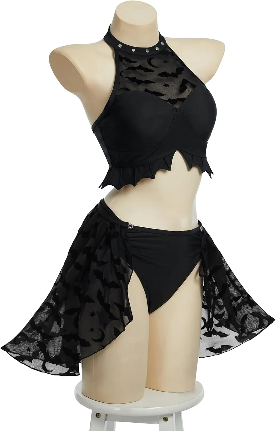 MEOWCOS Goth Bikini Swimsuit Bat - Pattern Printed Bathing Suit Dark Style Gothic Swimsuit