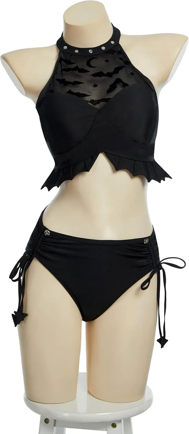 MEOWCOS Goth Bikini Swimsuit Bat - Pattern Printed Bathing Suit Dark Style Gothic Swimsuit