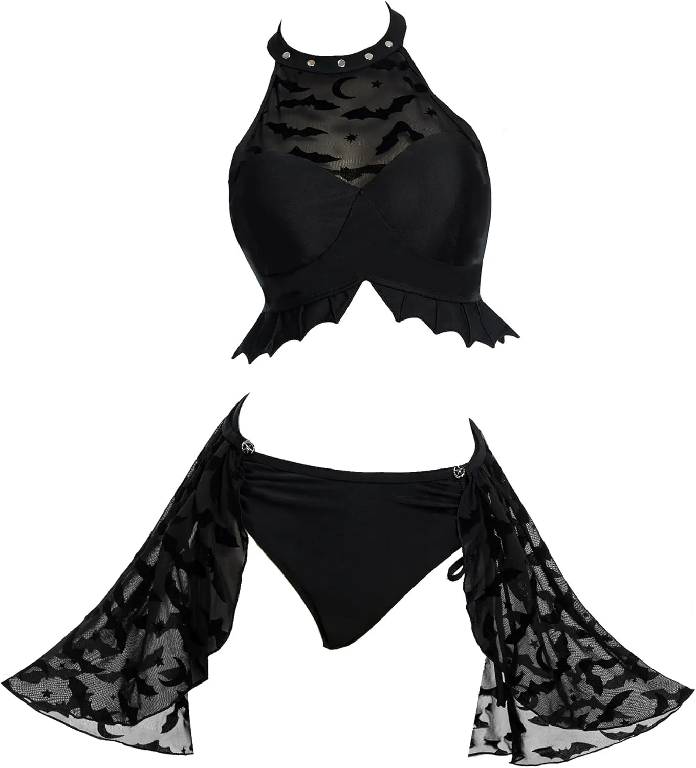 MEOWCOS Goth Bikini Swimsuit Bat - Pattern Printed Bathing Suit Dark Style Gothic Swimsuit