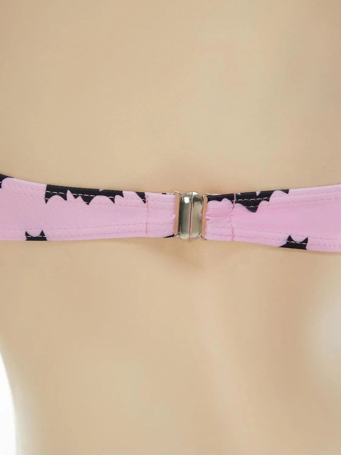 MEOWCOS Women's Bikini Sets Goth Bathing Suit Two-Piece Swimsuit with Gothic Bat Print Pink