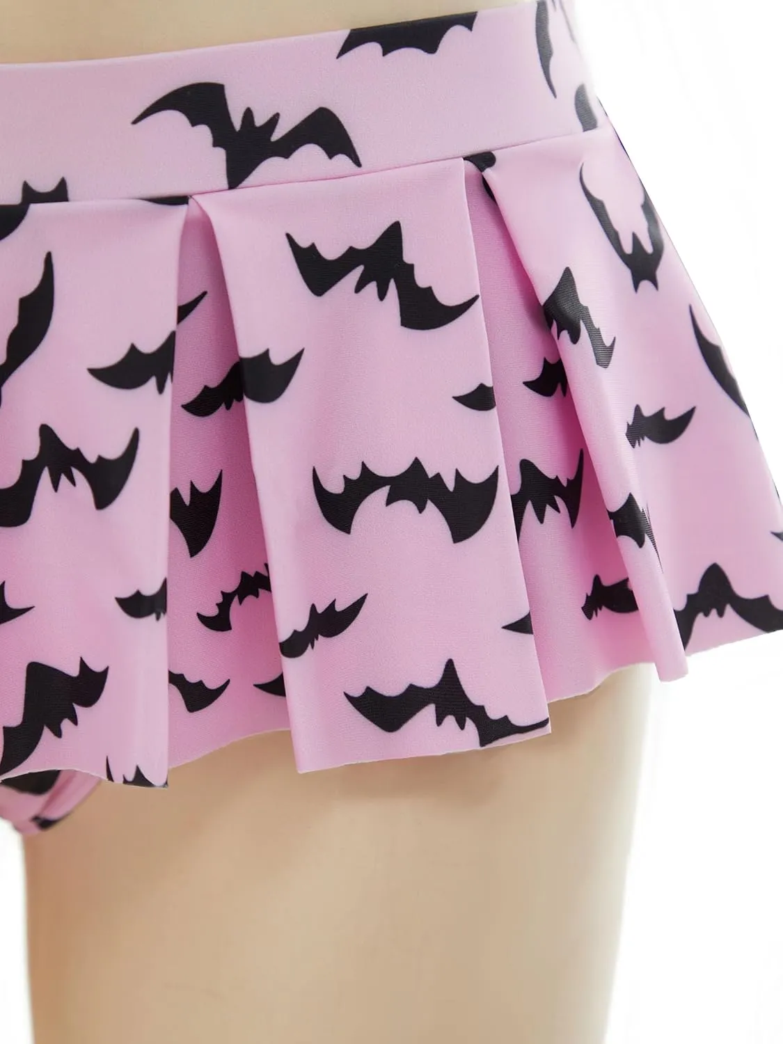 MEOWCOS Women's Bikini Sets Goth Bathing Suit Two-Piece Swimsuit with Gothic Bat Print Pink