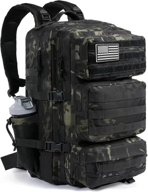 Military Tactical Backpack 50L Large Day Backpack for Men Molle Army 3 Days Assault Pack Bug Out Bag Water Resistant and Heavy Duty Hiking Treeking Rucksack - Black Camo