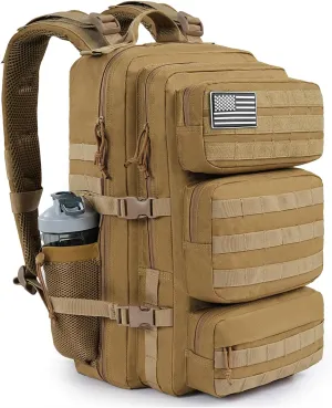 Military Tactical Backpack 50L Large Day Backpack for Men Molle Army 3 Days Assault Pack Bug Out Bag Water Resistant and Heavy Duty Hiking Treeking Rucksack - Brown