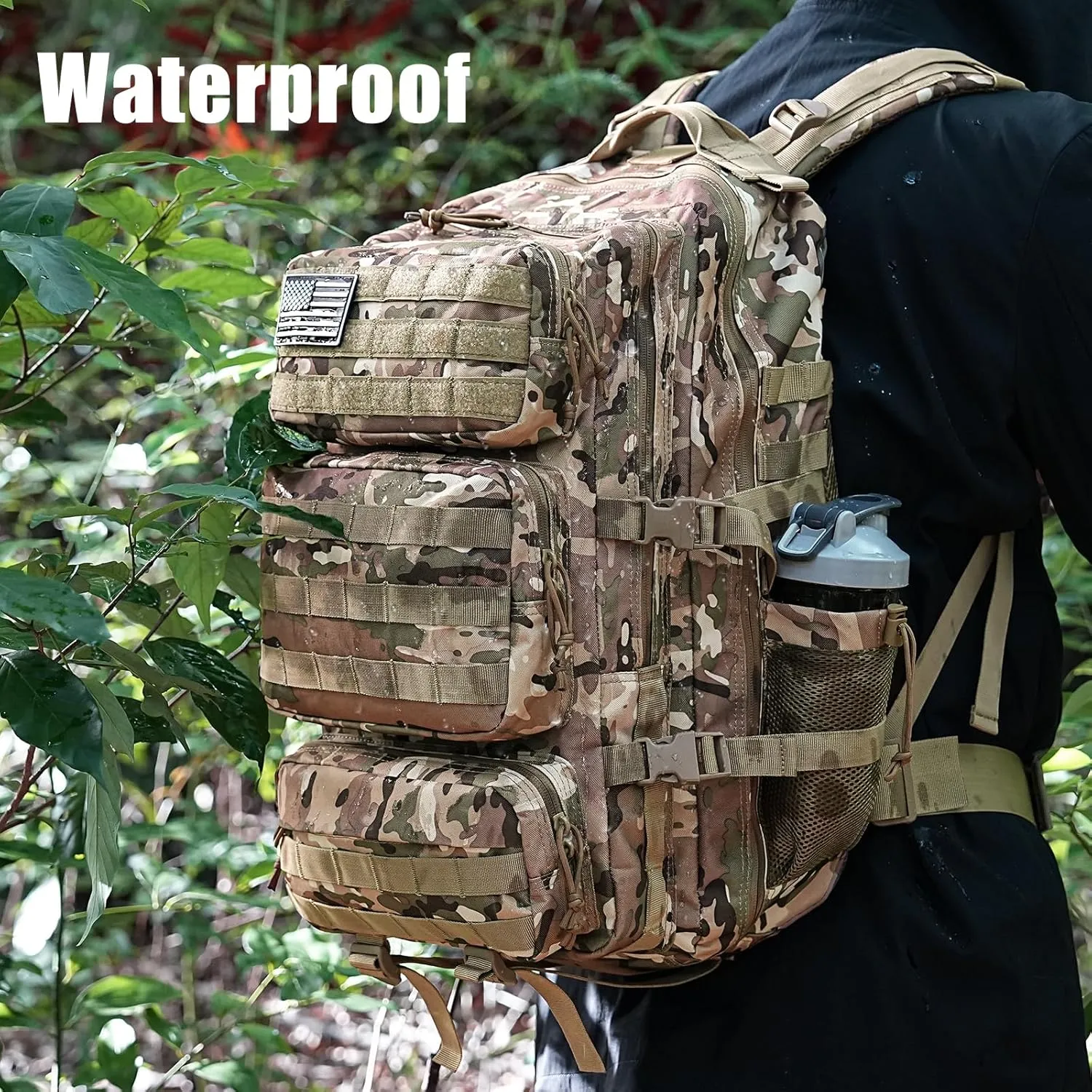 Military Tactical Backpack 50L Large Day Backpack for Men Molle Army 3 Days Assault Pack Bug Out Bag Water Resistant and Heavy Duty Hiking Treeking Rucksack - Camouflage