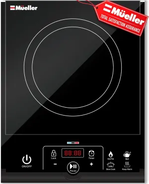 Mueller RapidTherm Portable Induction Cooktop, 1800W Hot Plate Electric Stove Top Burner. 8 Temp Levels, Auto-Off & Pot Detection, LED Display, Child Lock, 4 Programs, Burners for Cooking