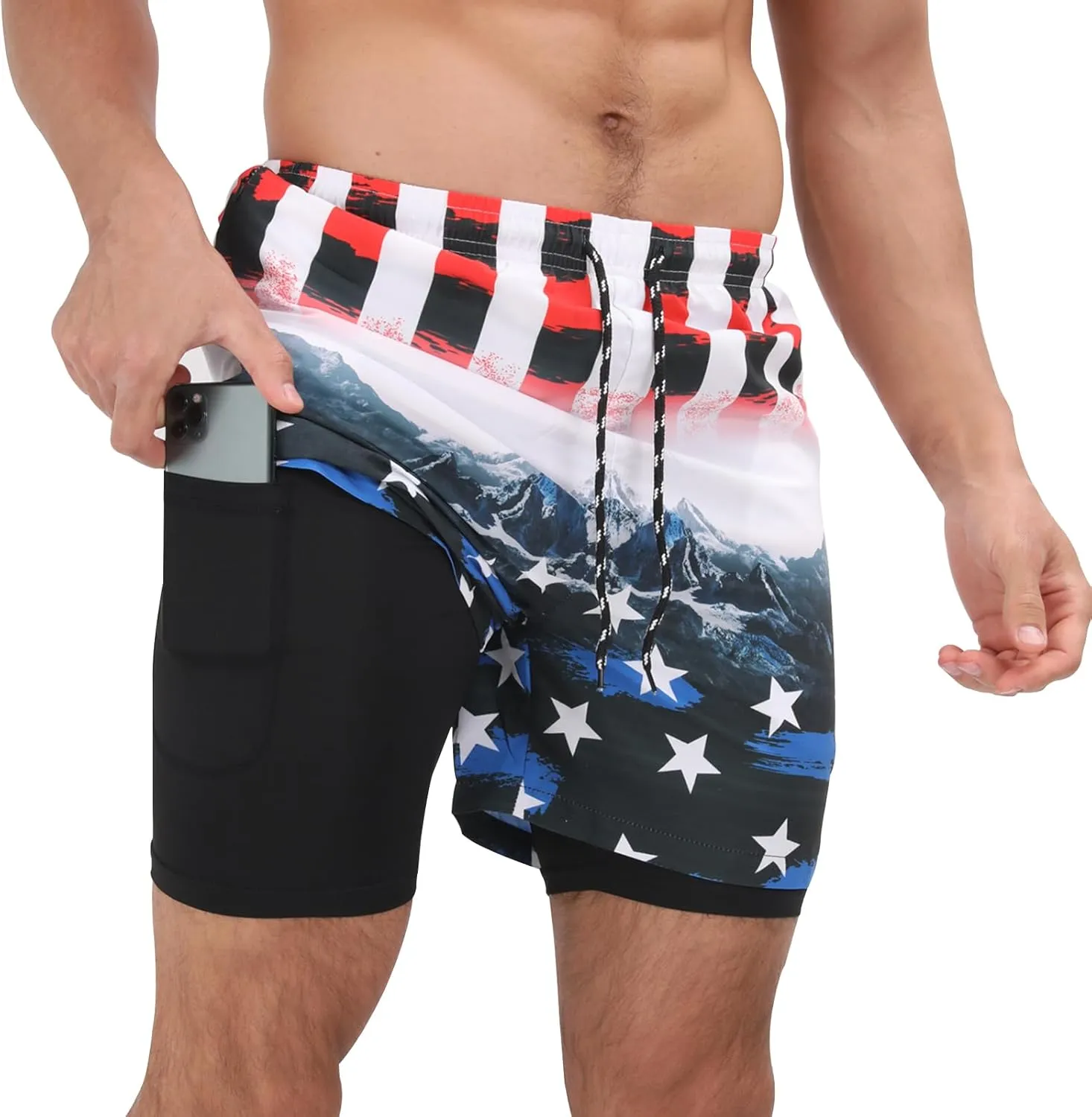 Muscle Killer Men's Swim Trunks with Compression Liner 2 in 1 Board Beach Shorts Quick Dry Swimwear Bathing Suits Swim Short
