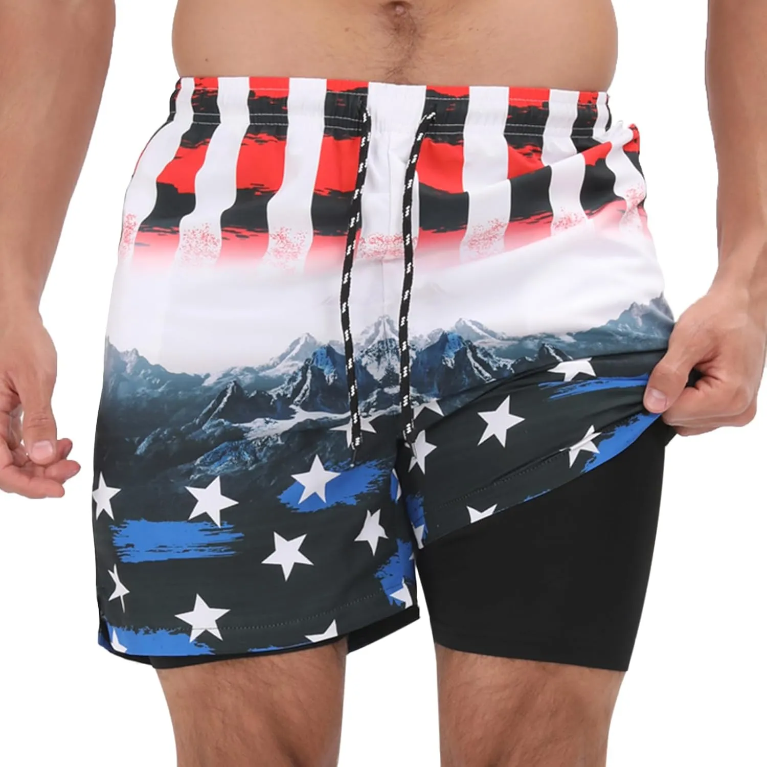 Muscle Killer Men's Swim Trunks with Compression Liner 2 in 1 Board Beach Shorts Quick Dry Swimwear Bathing Suits Swim Short