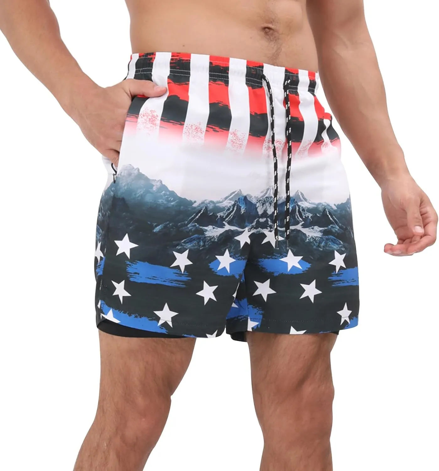 Muscle Killer Men's Swim Trunks with Compression Liner 2 in 1 Board Beach Shorts Quick Dry Swimwear Bathing Suits Swim Short