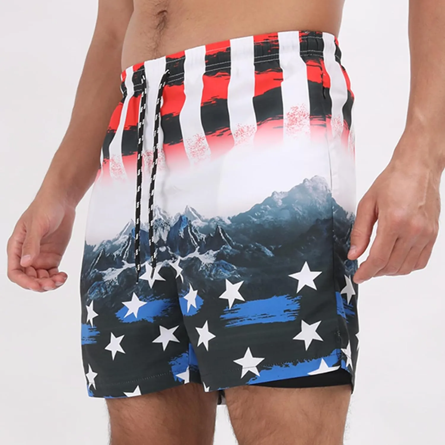 Muscle Killer Men's Swim Trunks with Compression Liner 2 in 1 Board Beach Shorts Quick Dry Swimwear Bathing Suits Swim Short