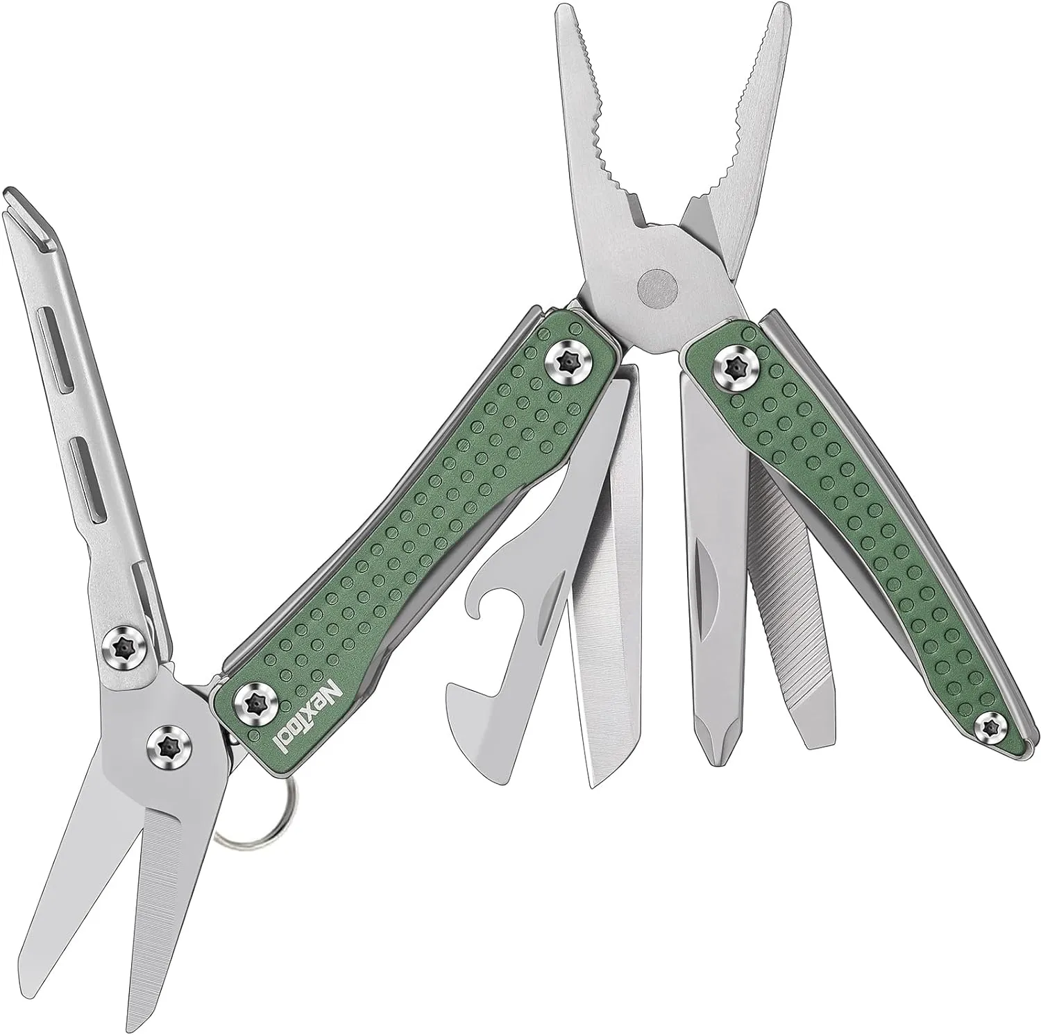 Nextool EDC Keychain Multitool, 10 in 1 Mini Pocket Knife Multi Tool with Needlenose Pliers, Scissors, Mini Useful Cool Gadgets for Men, Father's Day Gifts from Daughter-Green