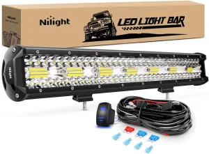 Nilight 20 Inch 420W LED Light Bar Triple Row Flood Spot Combo 42000LM Driving Boat Led Off Road Lights with 12V On/Off 5 Pin Rocker Switch 16AWG Wiring Harness Kit, 2 Years Warranty