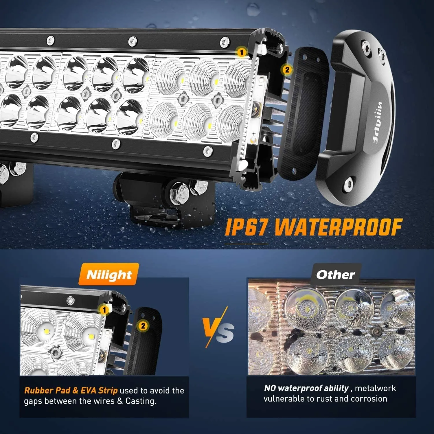 Nilight 20Inch 126W LED Light Bar Spot Flood Combo Driving Off Road with Front License Plate Mounting Bracket Wiring Harness for Trucks Pickup Car SUV ATV UTV 4x4 Van Camper, 2 Years Warranty